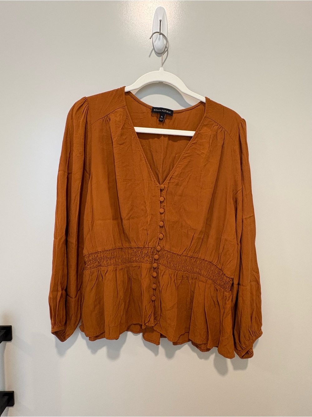 Banana Republic Rust Button-Front Smocked Peplum Blouse